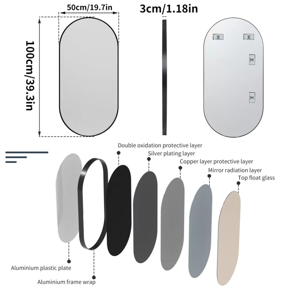 Oval Black Metal Mirror for Modern Bathrooms