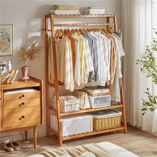 Bamboo Garment Rack for Heavy-Duty Clothing Storage