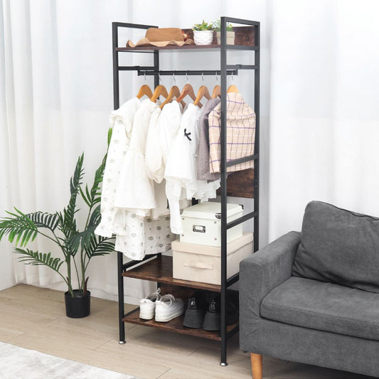 Freestanding Garment Storage Coat Rack with Shelves