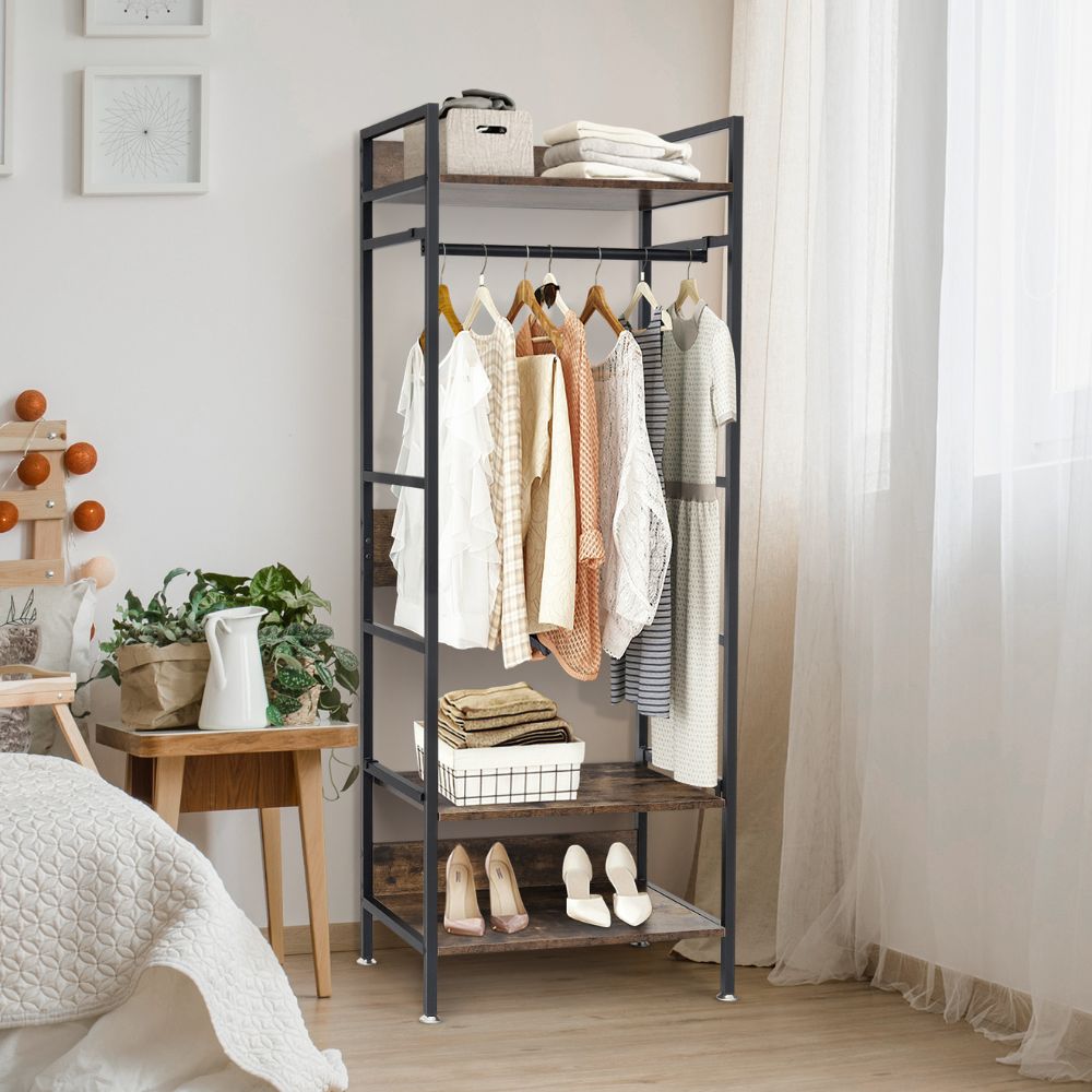 Freestanding Garment Storage Coat Rack with Shelves