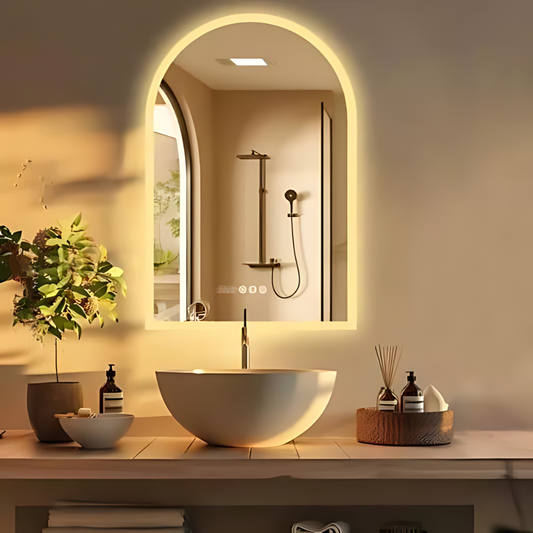 Chic Backlit Bathroom Vanity Mirror with Time and Temperature Display