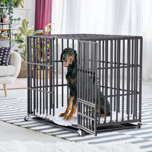 Mobile Heavy Duty Dog Crate with 3 Doors and Bottom Tray