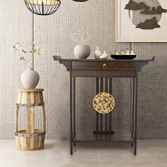 Vintage Wood Console Table with Drawer for Entryway or Living Room
