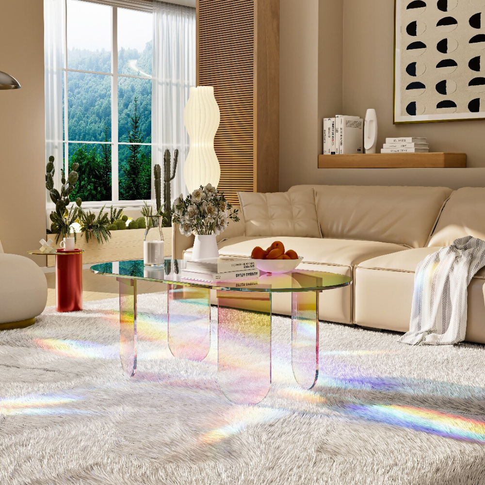 Shatterproof Iridescent Clear Acrylic Coffee Table