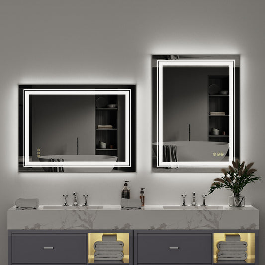 Crystal Clear Smart LED Dimmable Bathroom Mirror - Dual Lights, Defog & Waterproof