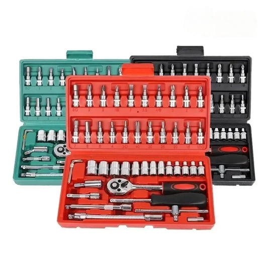 46Pcs Multi Purpose Tool Kit Set with Wrench Socket and Precision Screwdriver