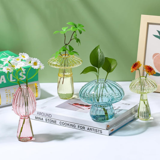 Nordic Style Glass Mushroom Vase Colorful Indoor Home Decoration for Plants and Flowers