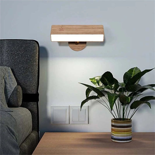 Nordic Wood Wall Lamp With 360 Rotate Dimmable Wall Sconce