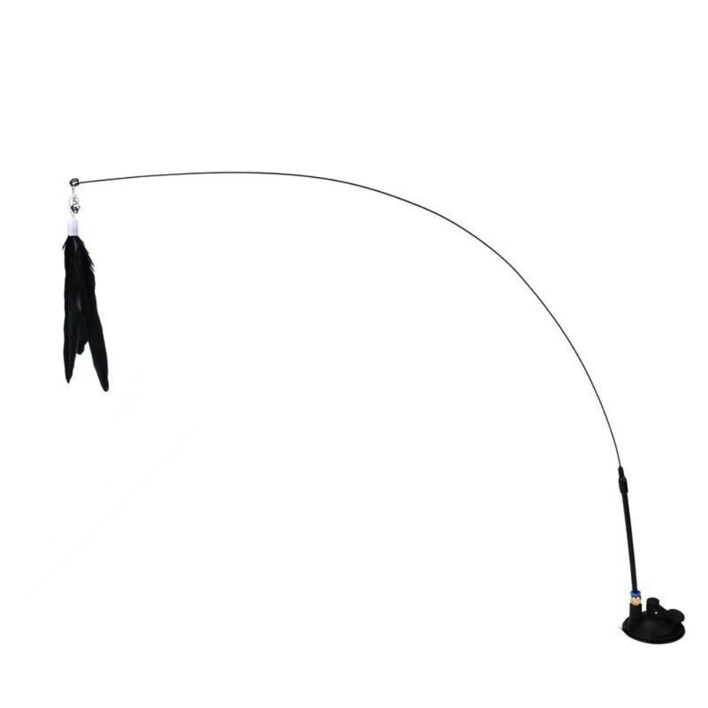 Interactive Cat Toy Feathers Wand with Super Suction Cup