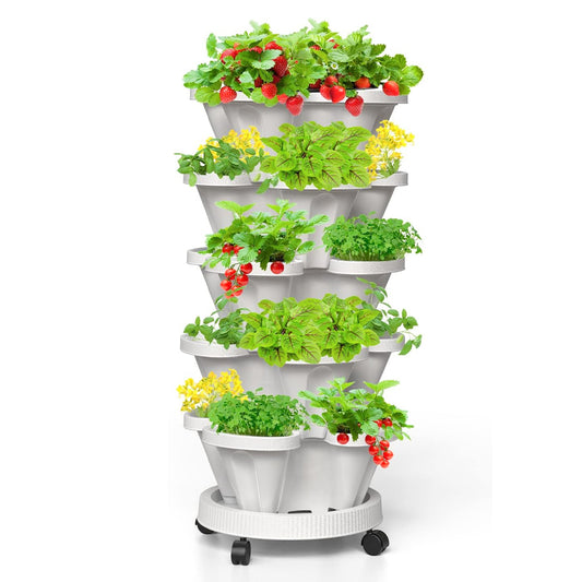 GREENHAVEN 5-Tier Stackable Planter, Indoor and Outdoor Gardening Planter with Removable Wheels and Tools