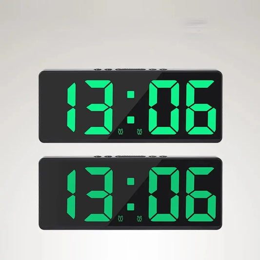 Electronic LED Digital Alarm Clock with Large Display and Mirror Design