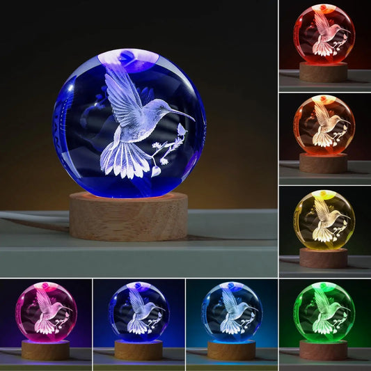 3D Hummingbird Crystal Ball Laser Engraved Home Decoration