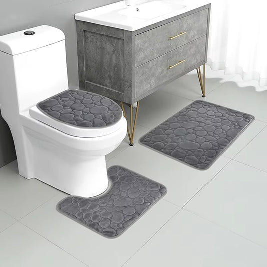 Water Absorbing Non Slip 3 Piece Bathroom Mat Set