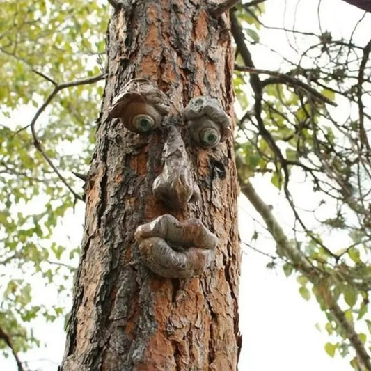 Funny Yard Art Tree Decor Outdoor Tree Face Statues Old Man Tree Hugger Bark Ghost Face