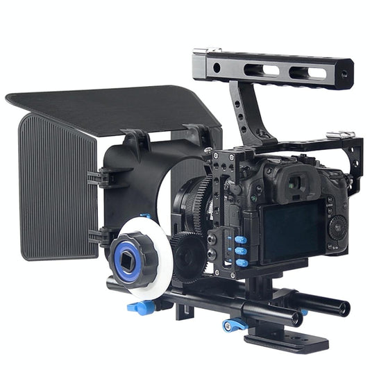 Video Camera Cage Stabilizer Kit With Matte Box & Follow Focus For Panasonic Lumix Dmc-Gh4 & G7 / Sony A7 Series-1915198256569257986