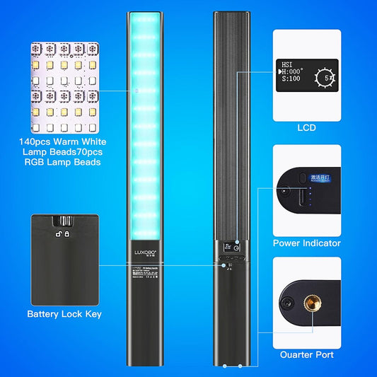 Handheld Rgb Led Video Light With App Control - Black-1915196765334802434