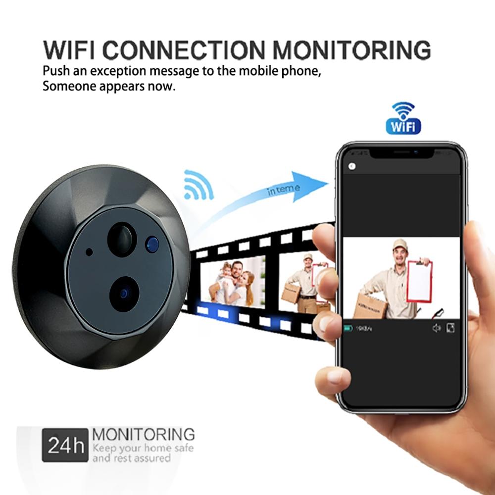 1080P Wifi Smart Cat Eye Video Doorbell - 4.3 Colour Screen - Hidden - Black-1915196938844770306