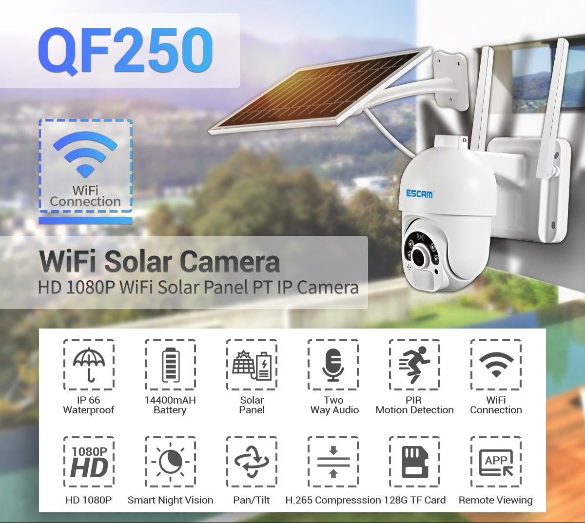 1080P Solar Wifi Camera With Motion Detection & Night Vision-1915197379028586499