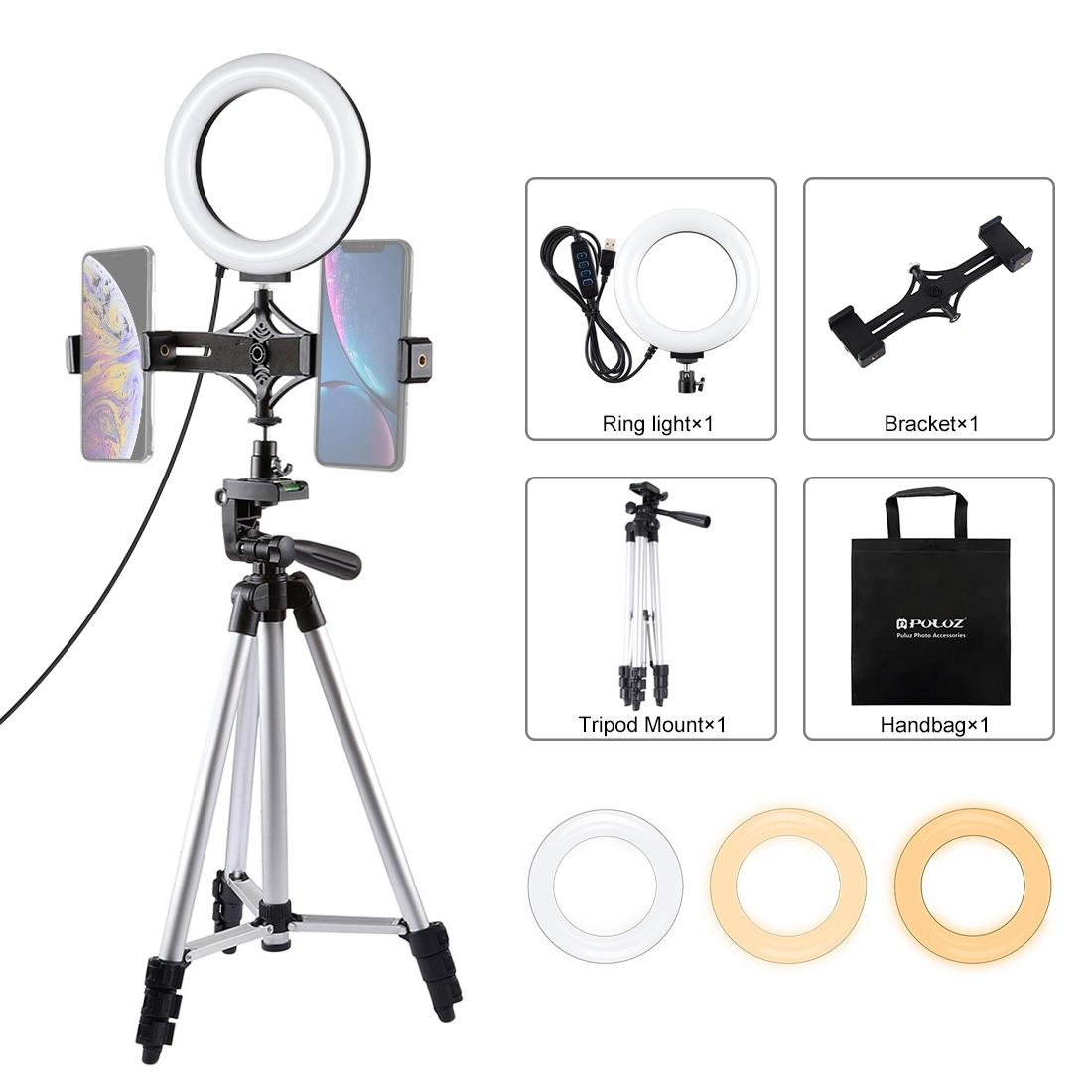 Live Broadcast Dual Phone Bracket & 6.2 Inch Led Ring Light Kit With Tripod Mount-1915197553448718336