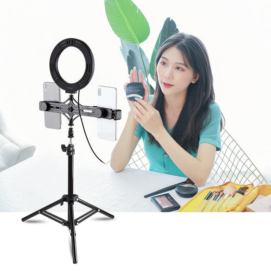 Live Broadcast Dual Phone Bracket With 70Cm Tripod & 6.2 Inch 16Cm Led Ring Light Kit-1915197212493746178