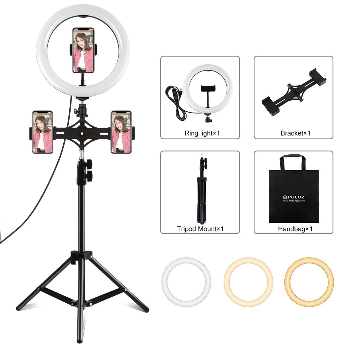Horizontal Dual Phone Brackets With Tripod Mount & Led Ring Light Kit For Vlogging And Live Broadcasts-1915196737321046016