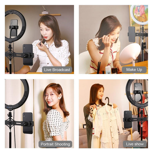 Horizontal Dual Phone Brackets With Tripod Mount & Led Ring Light Kit For Vlogging And Live Broadcasts-1915196737321046018