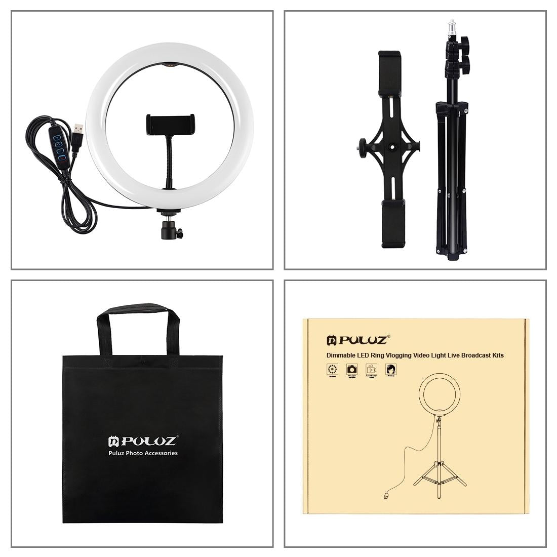 Horizontal Dual Phone Brackets With Tripod Mount & Led Ring Light Kit For Vlogging And Live Broadcasts-1915196737321046019