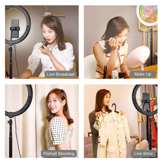 11.8 Led Ring Light With Tripod And Phone Clamp - 3 Modes Dual Colour Temperature Dimmable - Black-1915196705314312194