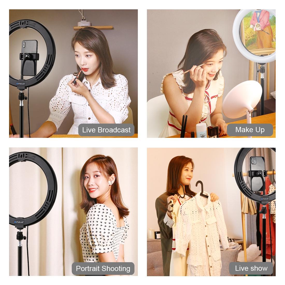10.2 Ring Light With Tripod Usb 3 Modes Dual Colour Diffuse Light Phone Clamp with Remote - Black-1915196507351552003