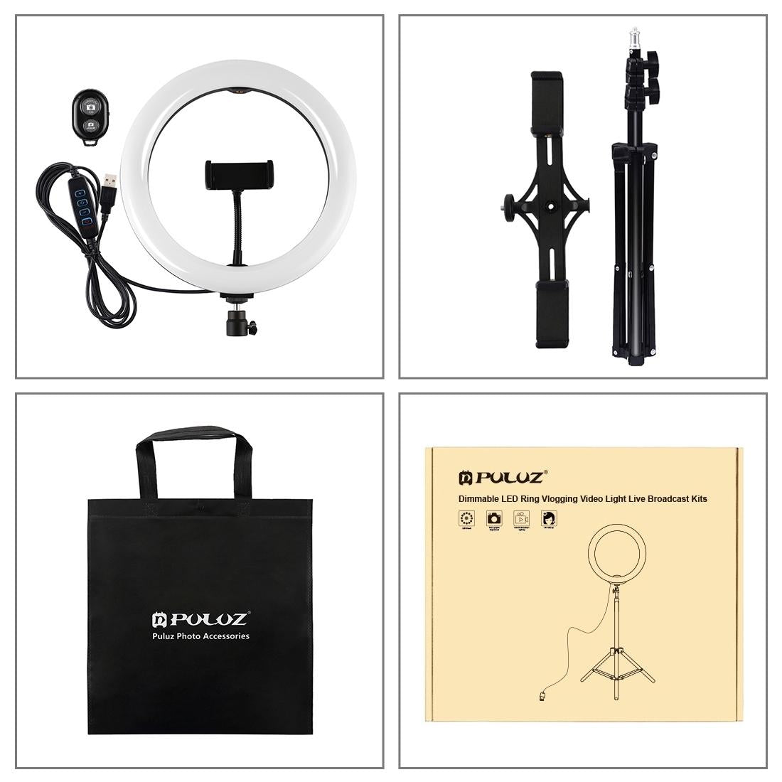 10.2 Led Ring Light With Tripod & Dual Phone Brackets - Usb Dimmable Dual Colour Temperature Selfie Remote - Black-1922443471784906754