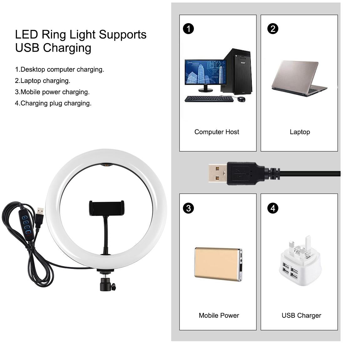 10.2 Led Ring Light With Tripod & Dual Phone Brackets - Usb Dimmable Dual Colour Temperature Selfie Remote - Black-1922443471784906758