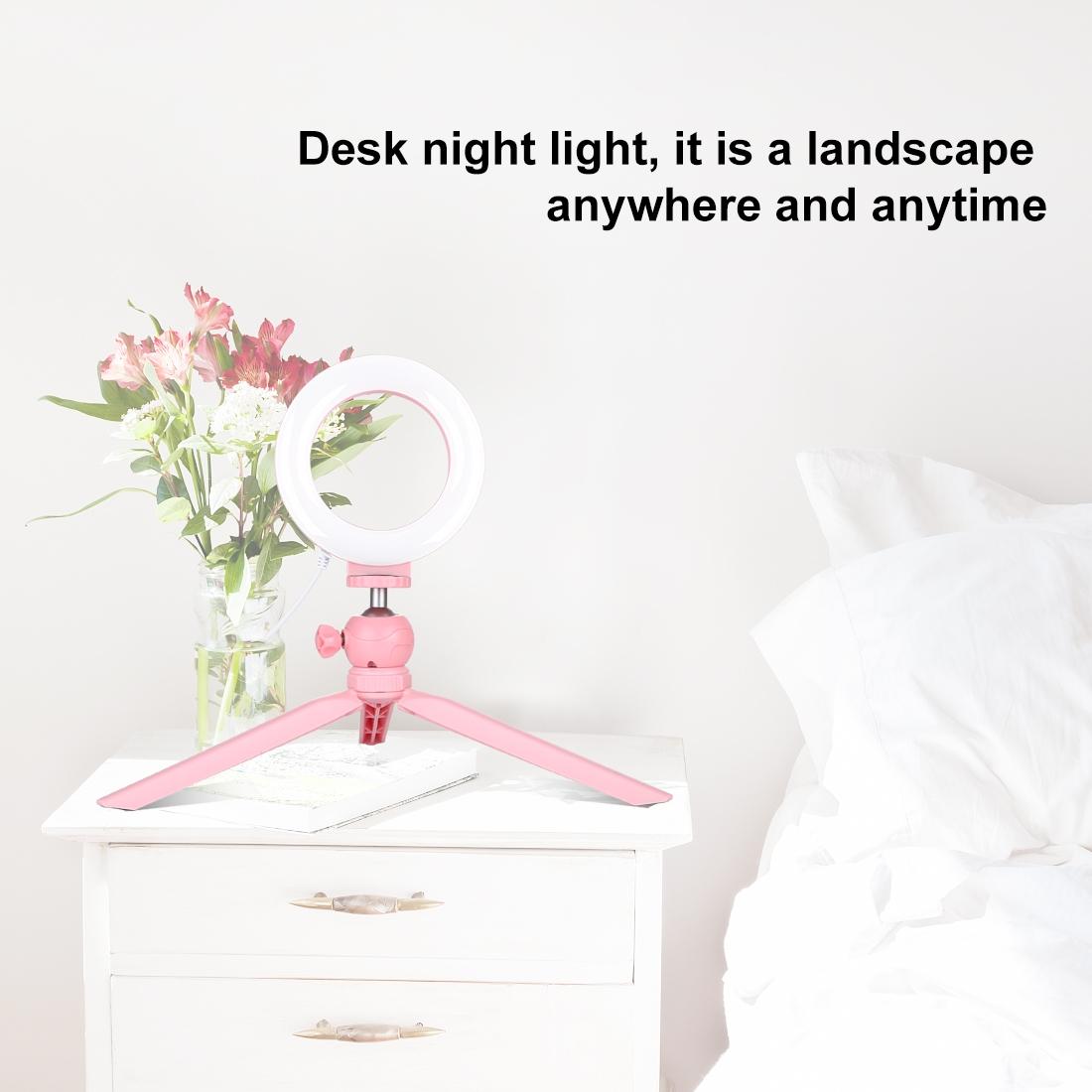 12Cm Led Ring Light With Usb 3 Modes Dimmable Cold Shoe Tripod Ball Head - Pink-1915196537399545865