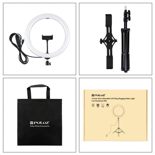 11.8 Led Ring Light Kit With Tripod & Dual Phone Brackets - 3 Modes Dual Colour Temperature Curved Surface Type-C - Black-1915196511776542722