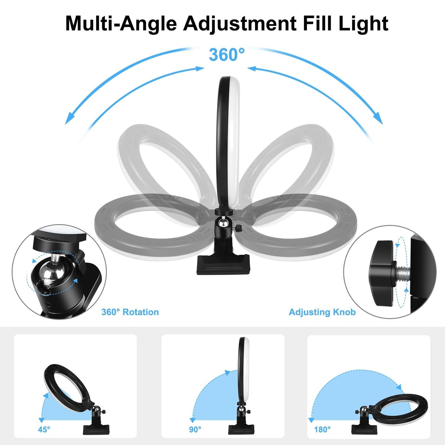 10.2 Ring Light With Monitor Clip & Usb 3 Modes Dual Colour Temperature Dimmable Curved Diffuse Vlogging Selfie Beauty Photography Video Lights Phone Clamp - Black-1915196778140012547