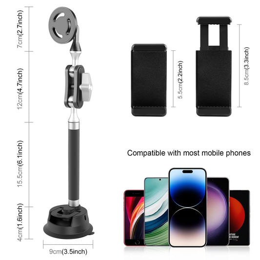 Magnetic Car Mount With Suction Cup Arm And Phone Clamp-1915196742979162114