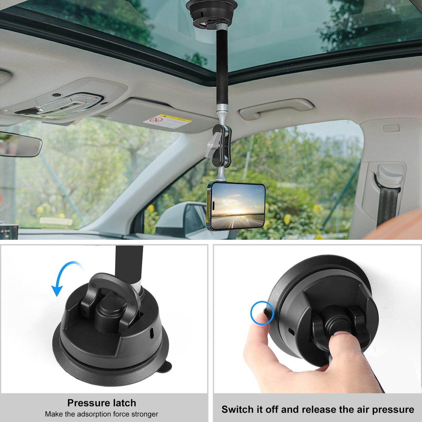 Magnetic Car Mount With Suction Cup Arm And Phone Clamp-1915196742979162117