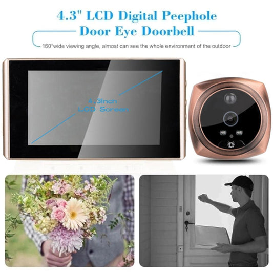 4.3 Digital Doorbell With Lcd Screen And Peephole Viewer - Gold-1915196910713573378