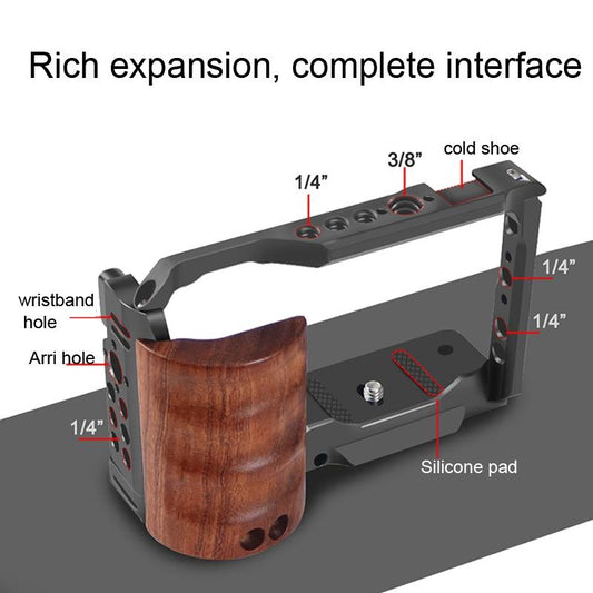 Wooden Handle Alloy Rabbit Cage For Sony Zv-E10 Camera - Black-1915196966673977346