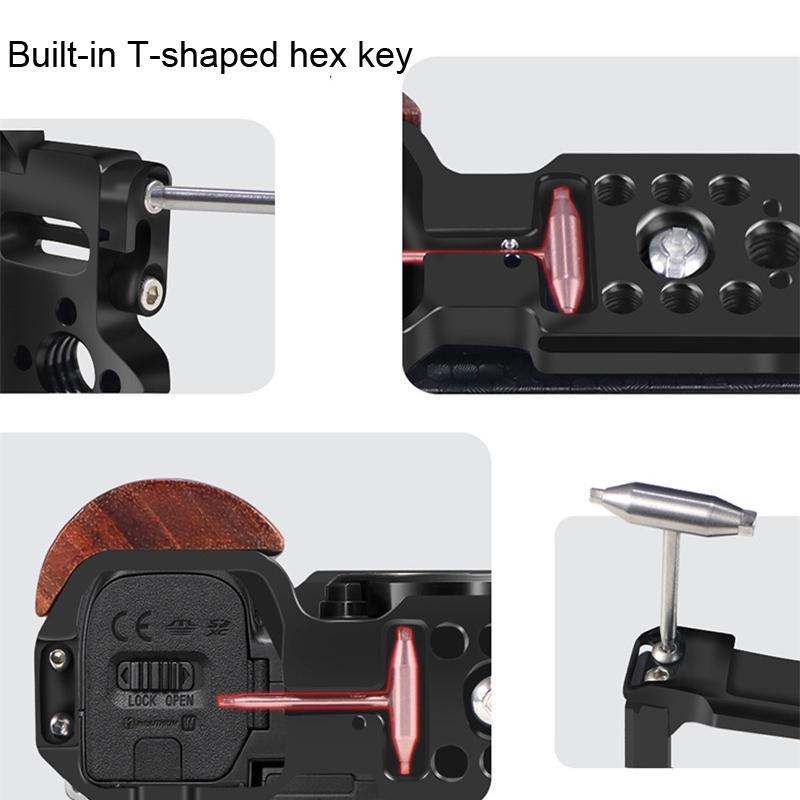Wooden Handle Alloy Rabbit Cage For Sony Zv-E10 Camera - Black-1915196966673977348