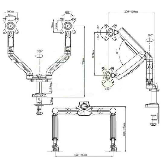 Double Screen Desktop Monitor Bracket - Air Pressure Lift-1915197296463712258