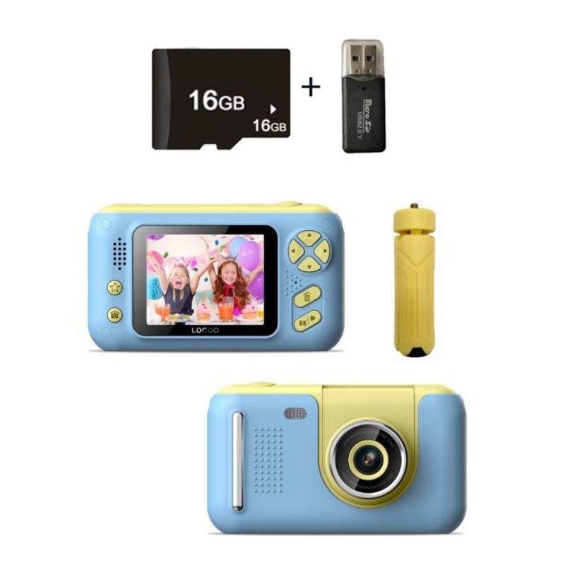 2.4 Hd Reversible Kids Camera + 16Gb Memory Card & Reader - Yellow / Blue-1915197037876482048