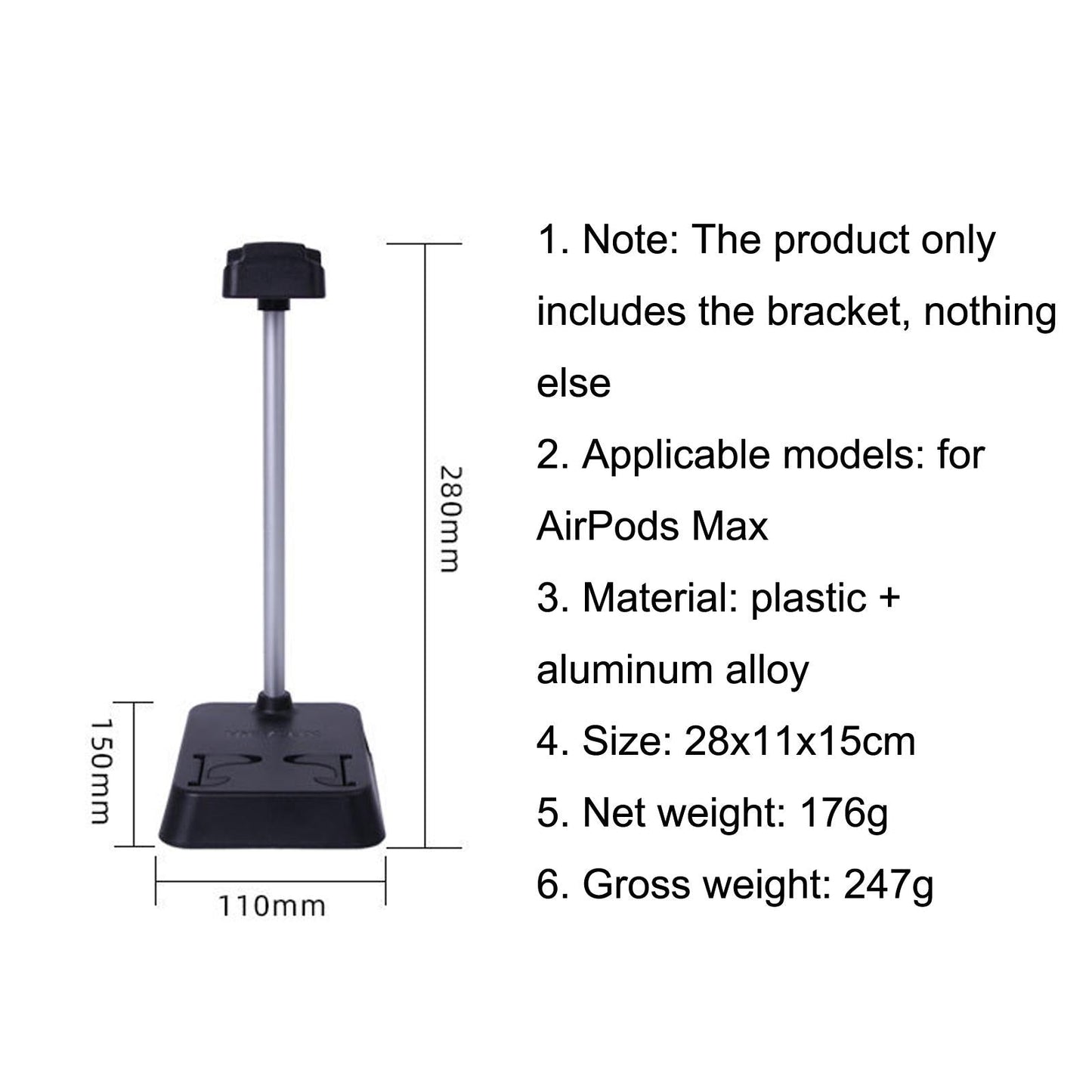 Max Hifylux Headphone Stand With Mobile Phone Holder And Storage Box - Black-1915196921895587849