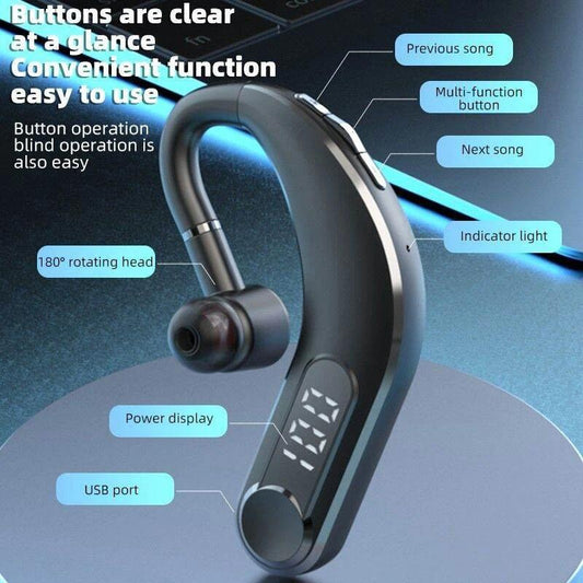 Waterproof Bluetooth Earphones With Led Display - Black-1915197126560845826