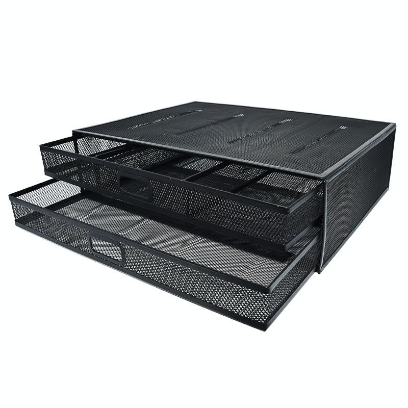 Double Iron Desktop Stand With Drawer For Height Increase And Storage - Black-1915196862160310272