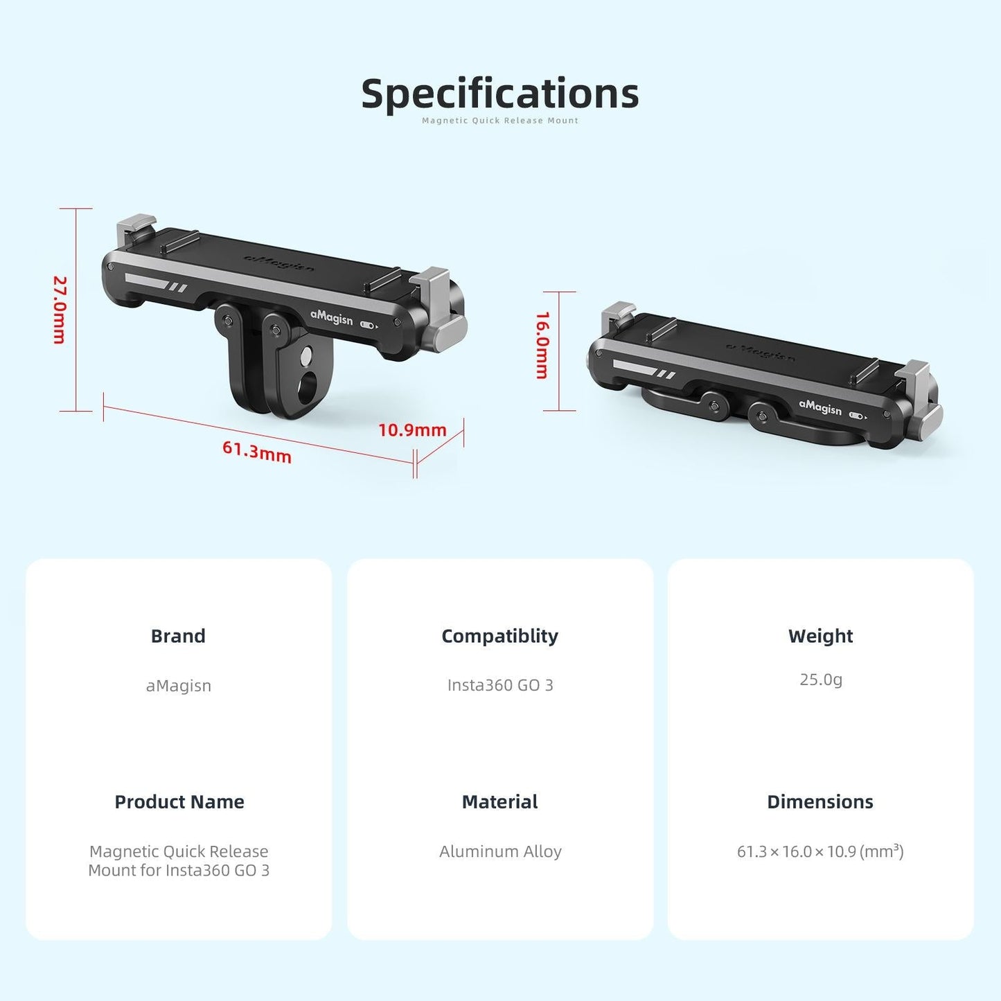Insta360 Go 3 Magnetic Fast Disassembly Seat Bracket For Sports Camera-1915197519999143944