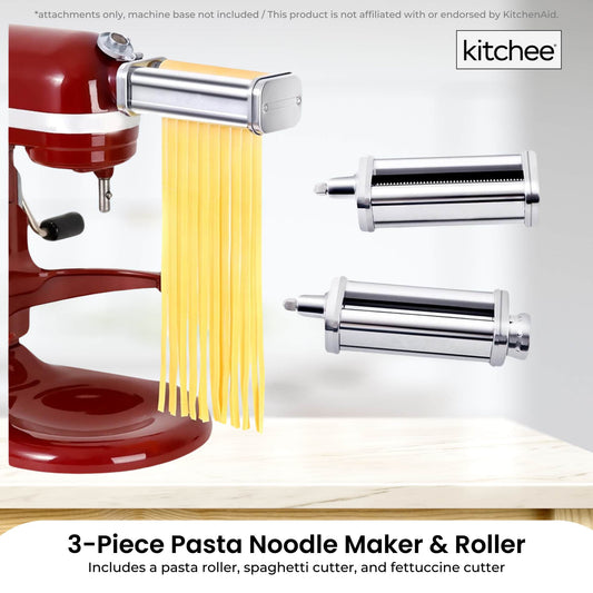 Kitchee Pasta Noodle Maker Roller Cutter Attachments - Compatible with KitchenAid Mixer