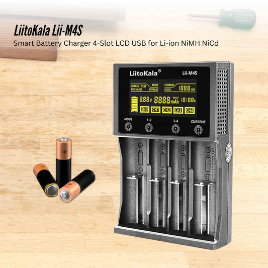 LiitoKala Lii-M4S Battery Charger LCD 4-Slot USB Li-ion NiMH Test Discharge Mode