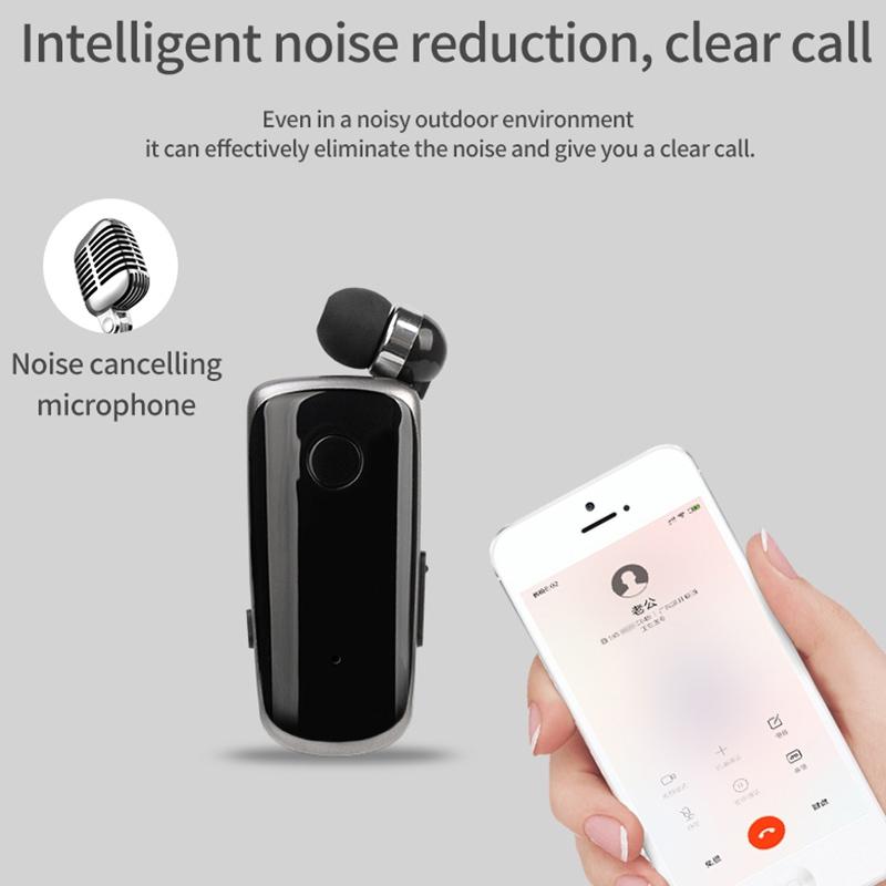 Wireless Bluetooth In-ear Earphone with Vibrating Alert and Hands-free Clip - Black