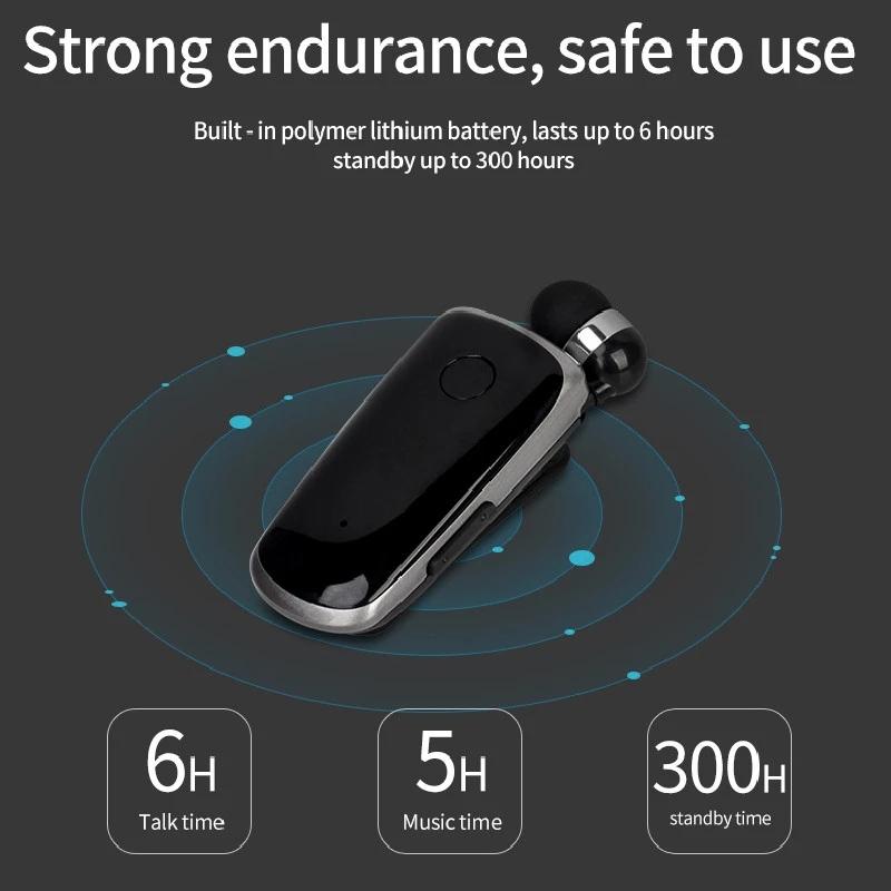 Wireless Bluetooth In-ear Earphone with Vibrating Alert and Hands-free Clip - Black