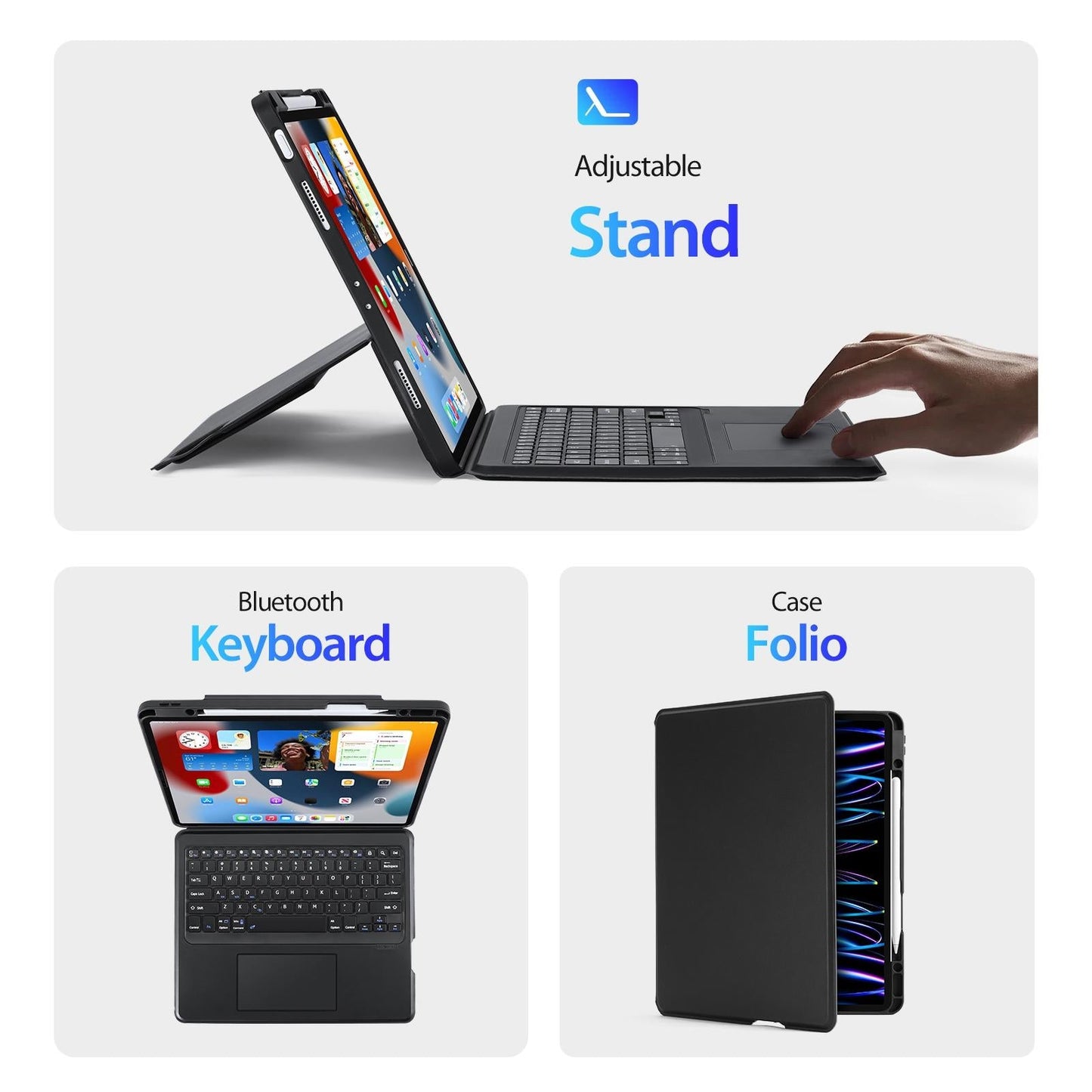 Wireless Bluetooth Keyboard Tablet Case For Ipad Pro 12.9 - Magnetic - Black